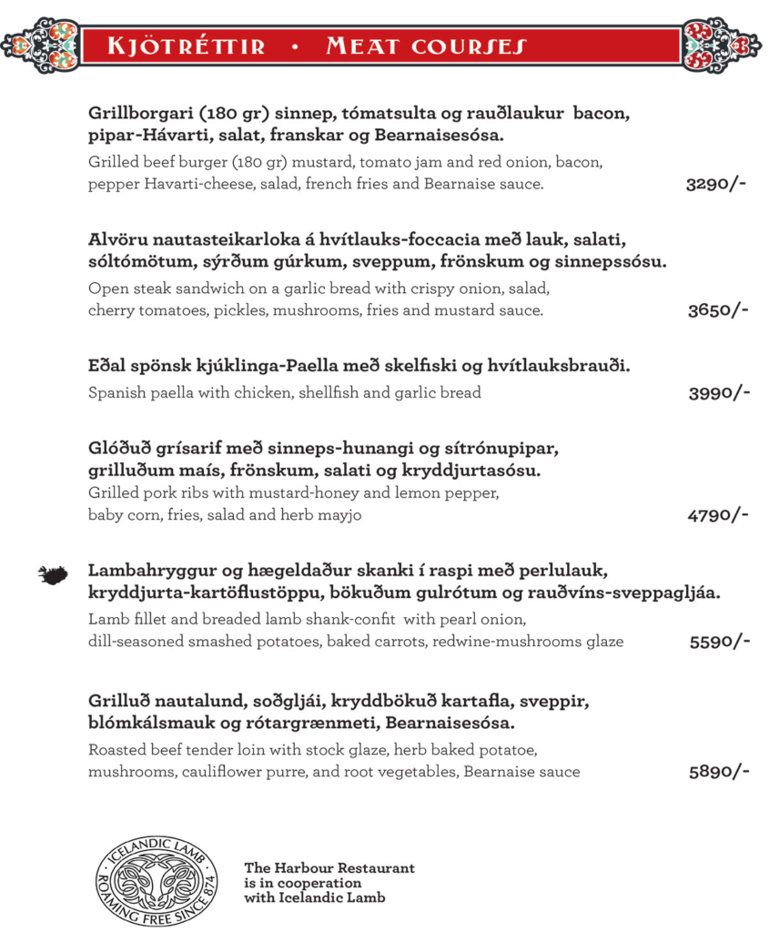 Kvöldseðill - Dinner menu