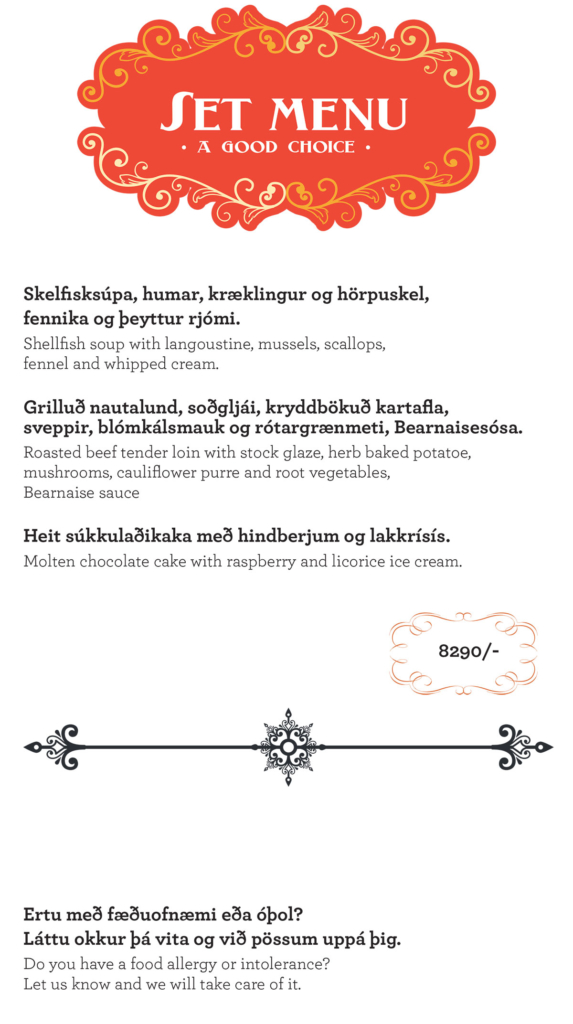 Kvöldseðill - Dinner menu