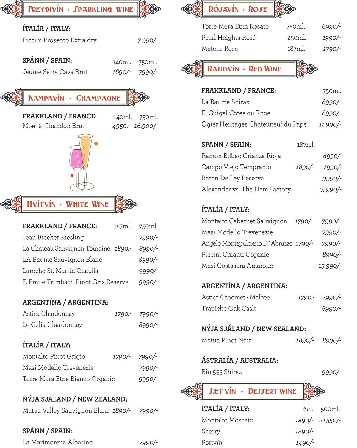 Vínseðill - Wine menu